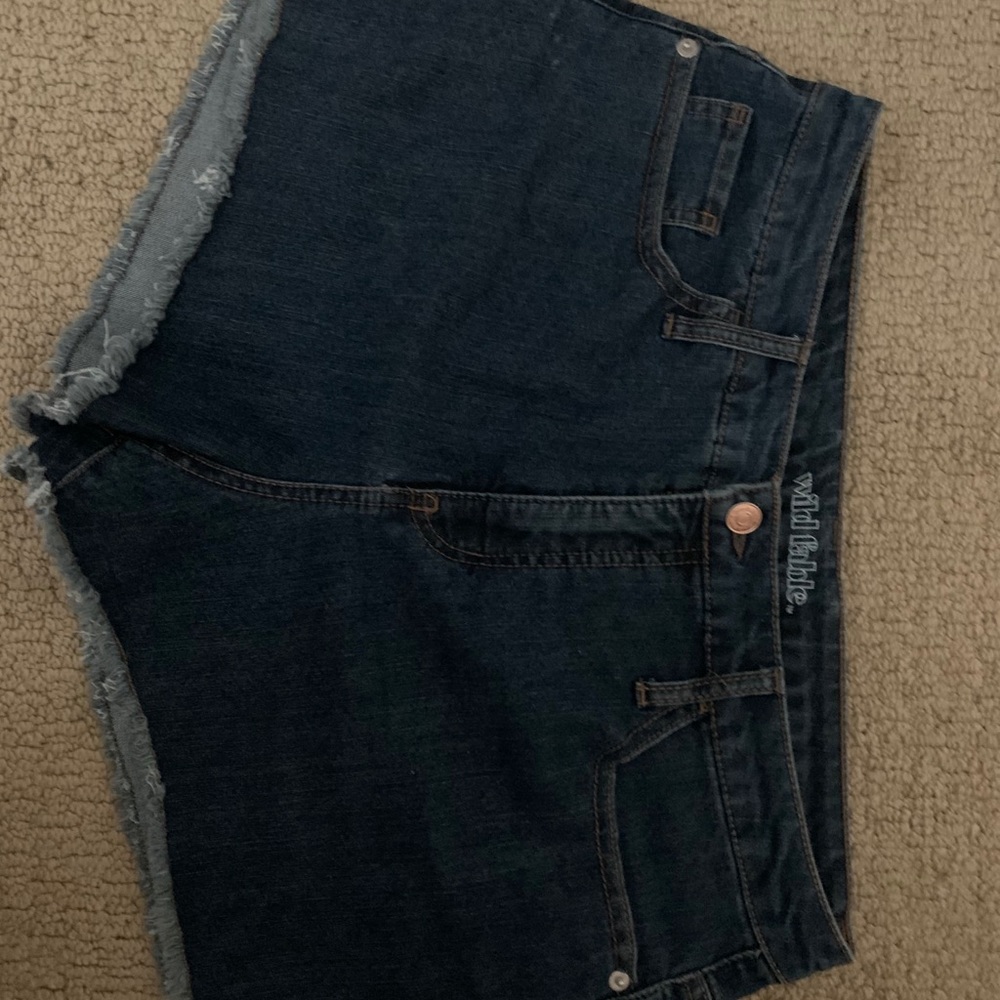blue denim shorts.